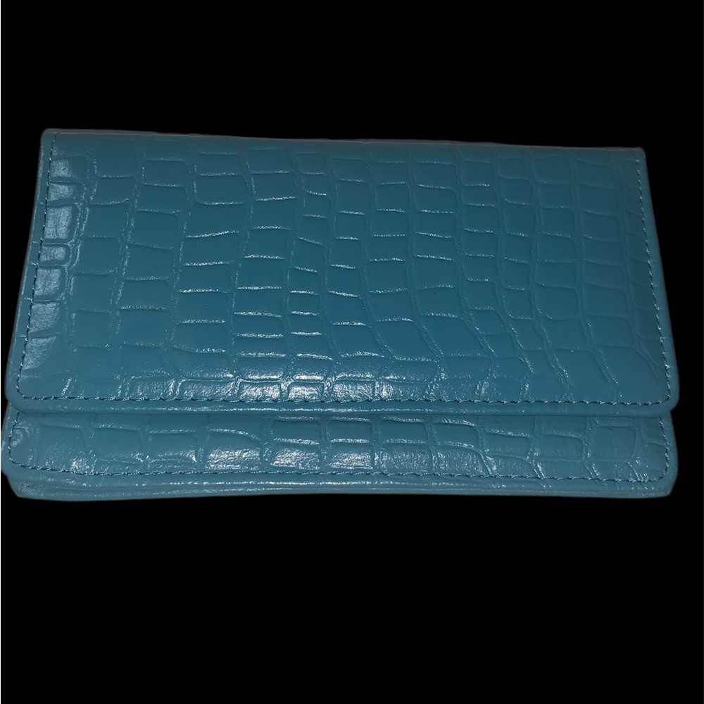 Passages Elegant Blue Crocodile-Embossed Clutch Genuine Leather
